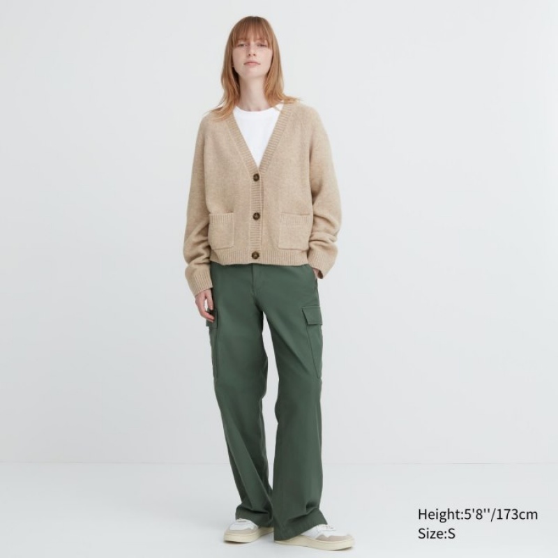 Beige Uniqlo Souffle Yarn Short Women Cardigan | 402092