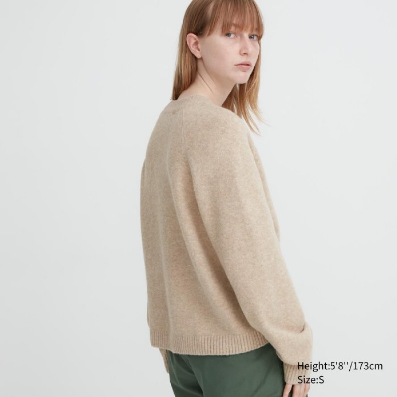 Beige Uniqlo Souffle Yarn Short Women Cardigan | 402092