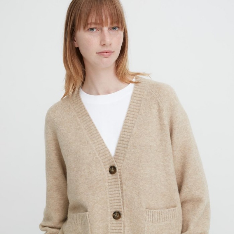 Beige Uniqlo Souffle Yarn Short Women Cardigan | 402092