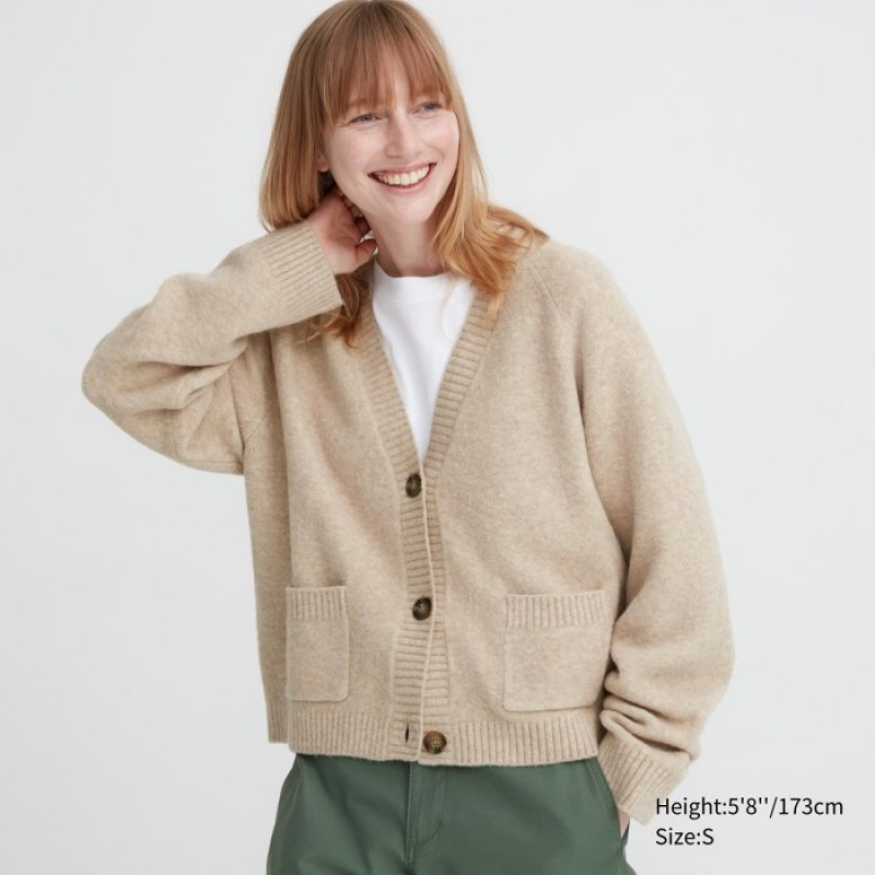 Beige Uniqlo Souffle Yarn Short Women Cardigan | 402092