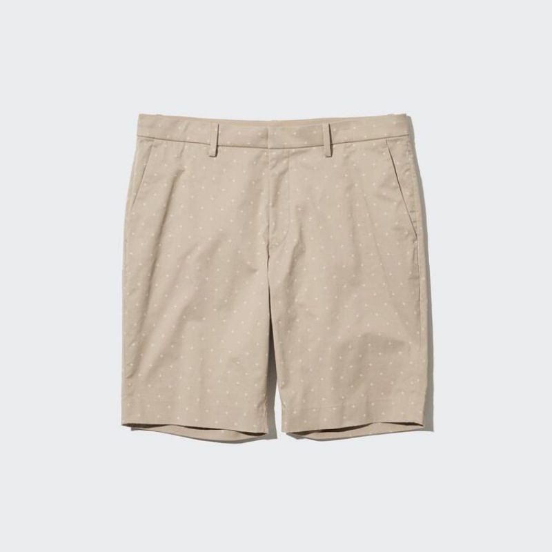 Beige Uniqlo Stretch Slim Fit Men Shorts | 9986543