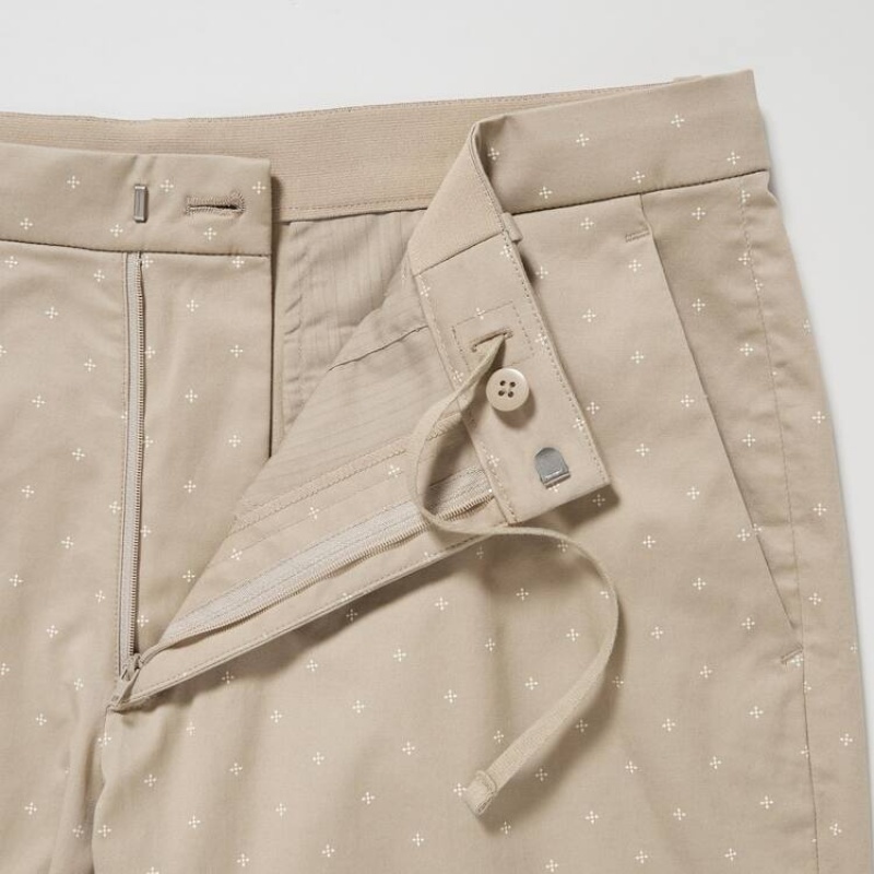 Beige Uniqlo Stretch Slim Fit Men Shorts | 9986543