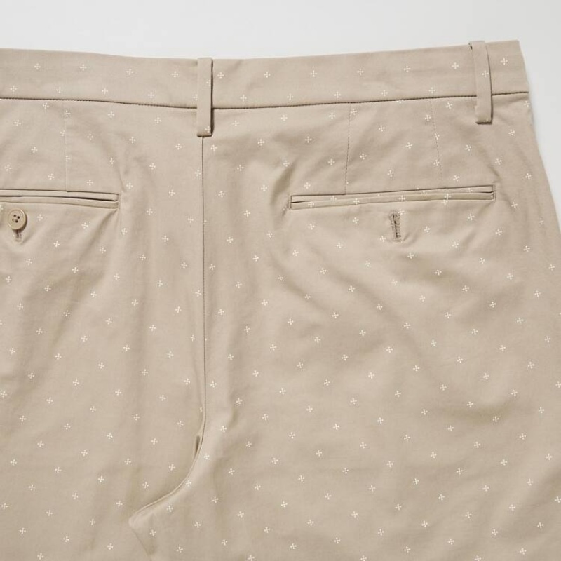 Beige Uniqlo Stretch Slim Fit Men Shorts | 9986543
