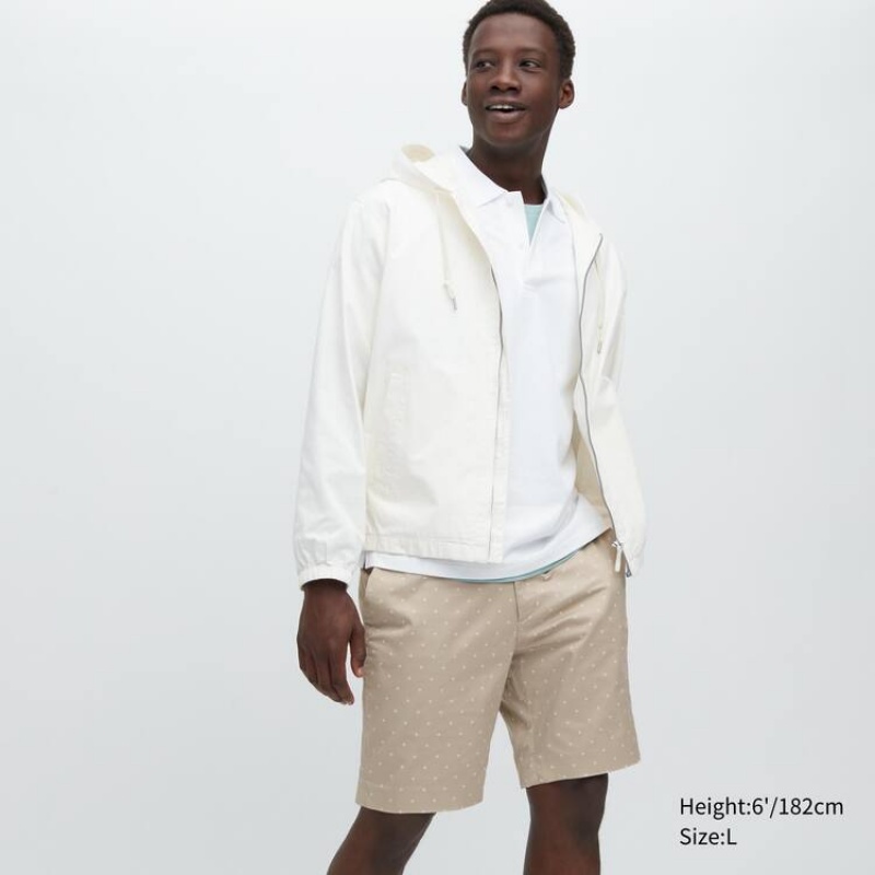 Beige Uniqlo Stretch Slim Fit Men Shorts | 9986543