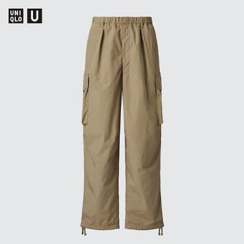 Beige Uniqlo U Wide-Fit Parachute Cargo Women Pants | 8183427