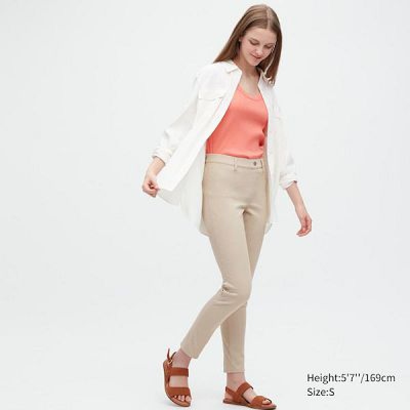 Beige Uniqlo Ultra Stretch Women Leggings | 2575893