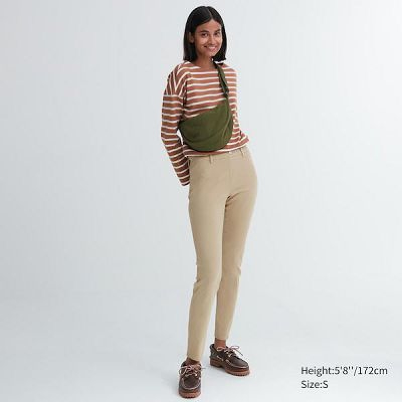 Beige Uniqlo Ultra Stretch Women Pants | 6451234