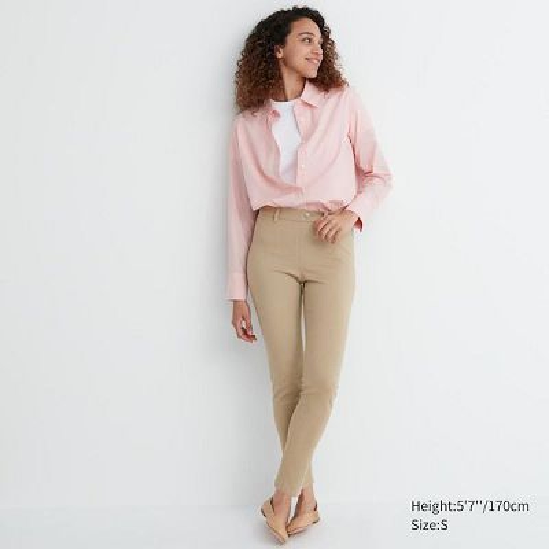 Beige Uniqlo Ultra Stretch Women Pants | 9951621