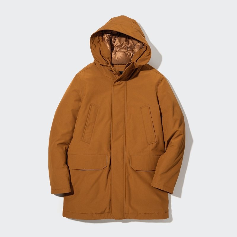 Beige Uniqlo Ultra Warm Hybrid Down Men Coats | 8149181
