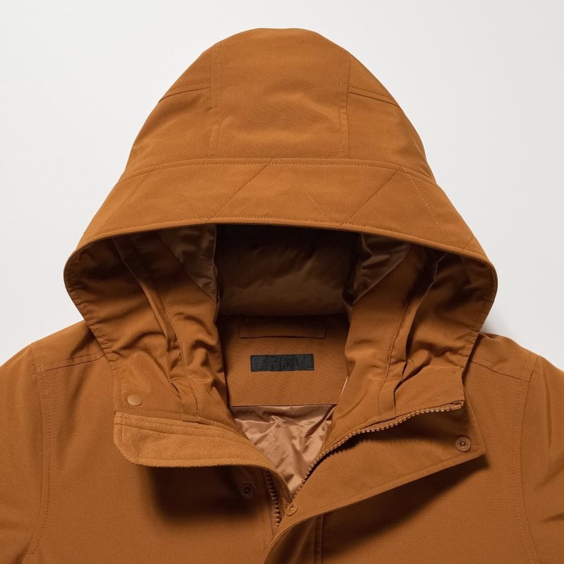 Beige Uniqlo Ultra Warm Hybrid Down Men Coats | 8149181