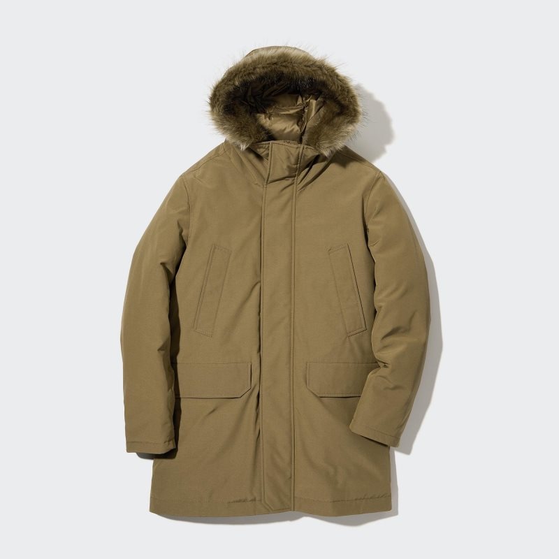 Beige Uniqlo Ultra Warm Hybrid Down Men Coats | 8149181