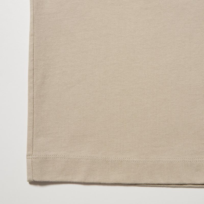 Beige Uniqlo Washed Cotton Crew Neck Long-sleeve Men T Shirts | 2779842