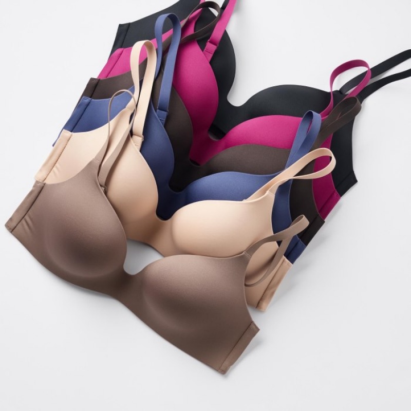 Beige Uniqlo Wireless (3D Hold) Women Bras | 830664