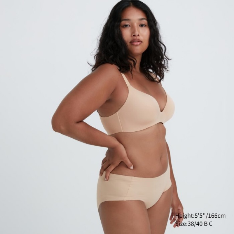 Beige Uniqlo Wireless (3D Hold) Women Bras | 830664