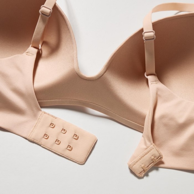 Beige Uniqlo Wireless (3D Hold) Women Bras | 1962039
