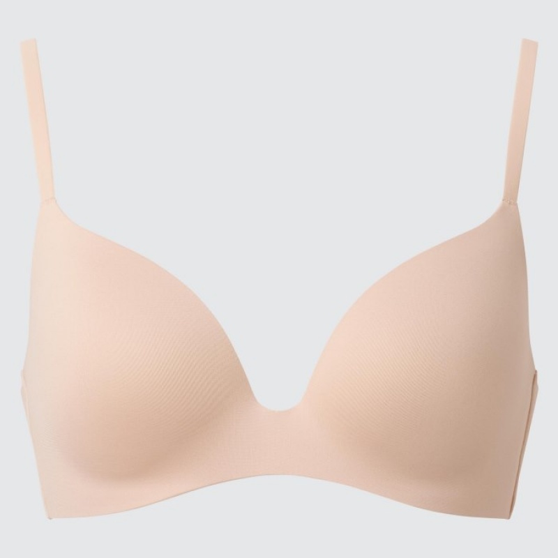 Beige Uniqlo Wireless (3D Hold) Women Bras | 1962039