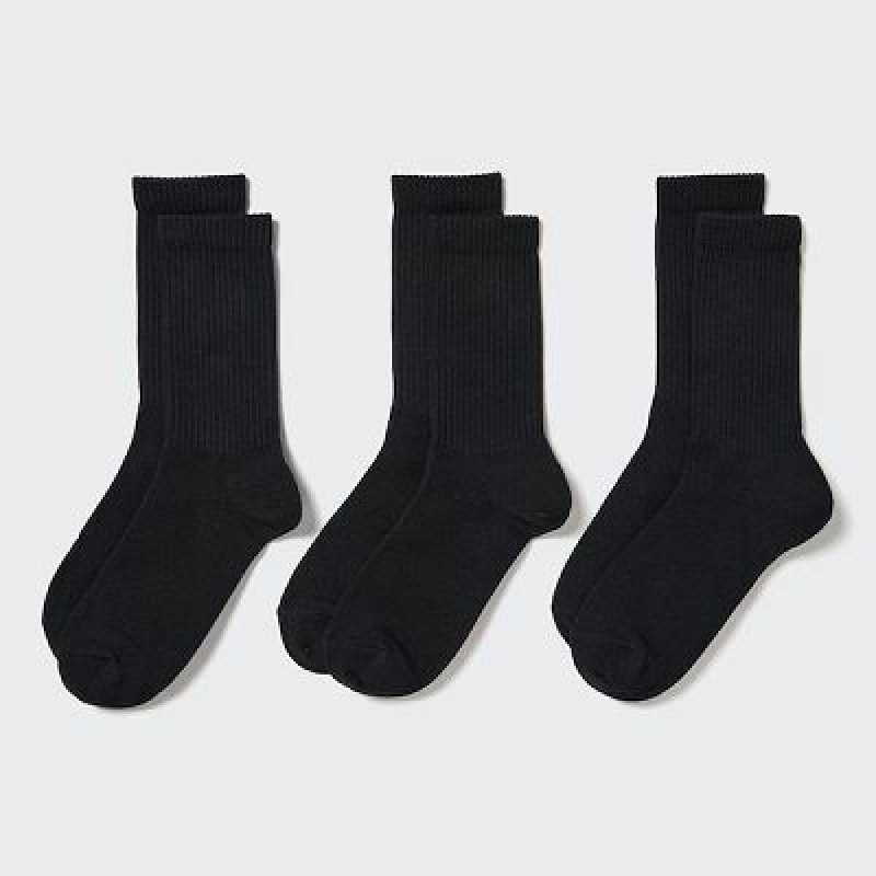 Black Uniqlo 3 Pack (Ribbed) Women Socks | 5254195