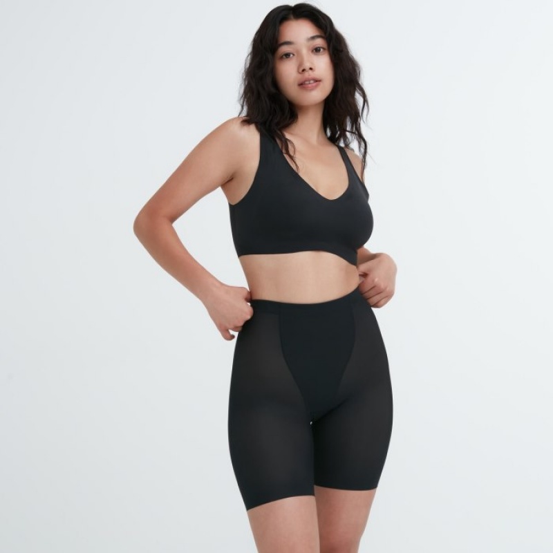 Black Uniqlo AIRism Support Body Shaper Unlined Half Women Shorts | 781786