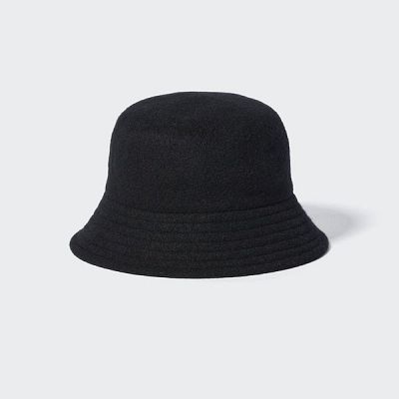 Black Uniqlo Adjustable Wool Bucket Women Hats | 9751167