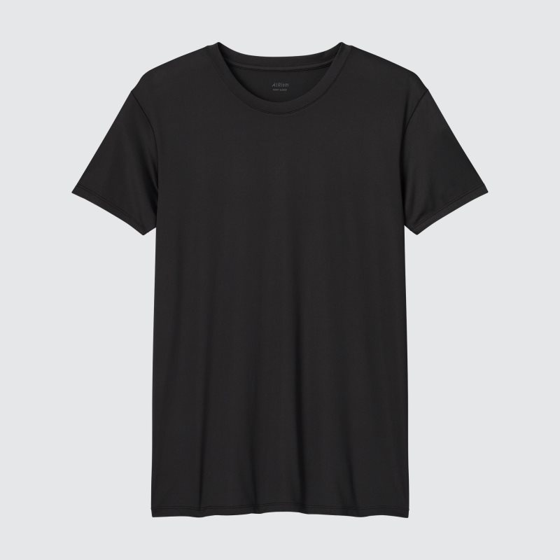 Black Uniqlo Airism Crew Neck Short-sleeve Men T Shirts | 6627532