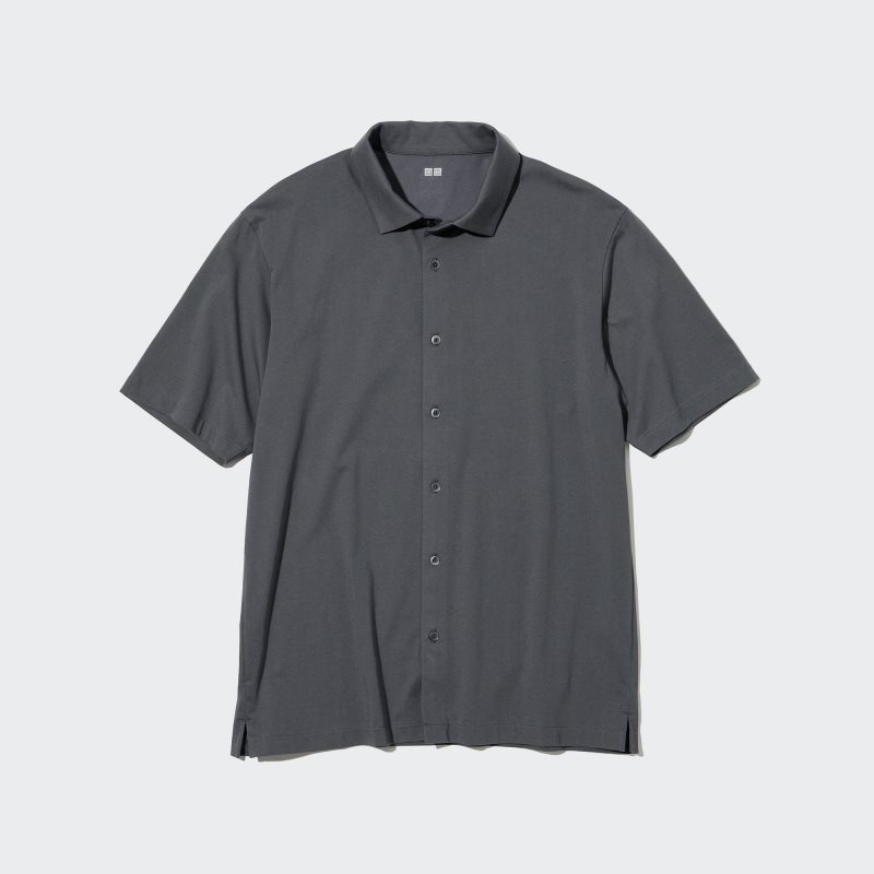 Black Uniqlo Airism Full Open Short-sleeve Men Polo Shirts | 8114062