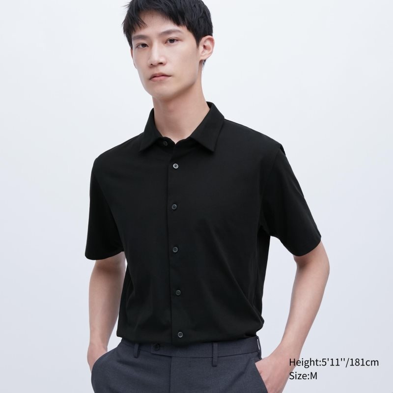Black Uniqlo Airism Full Open Short-sleeve Men Polo Shirts | 8114062