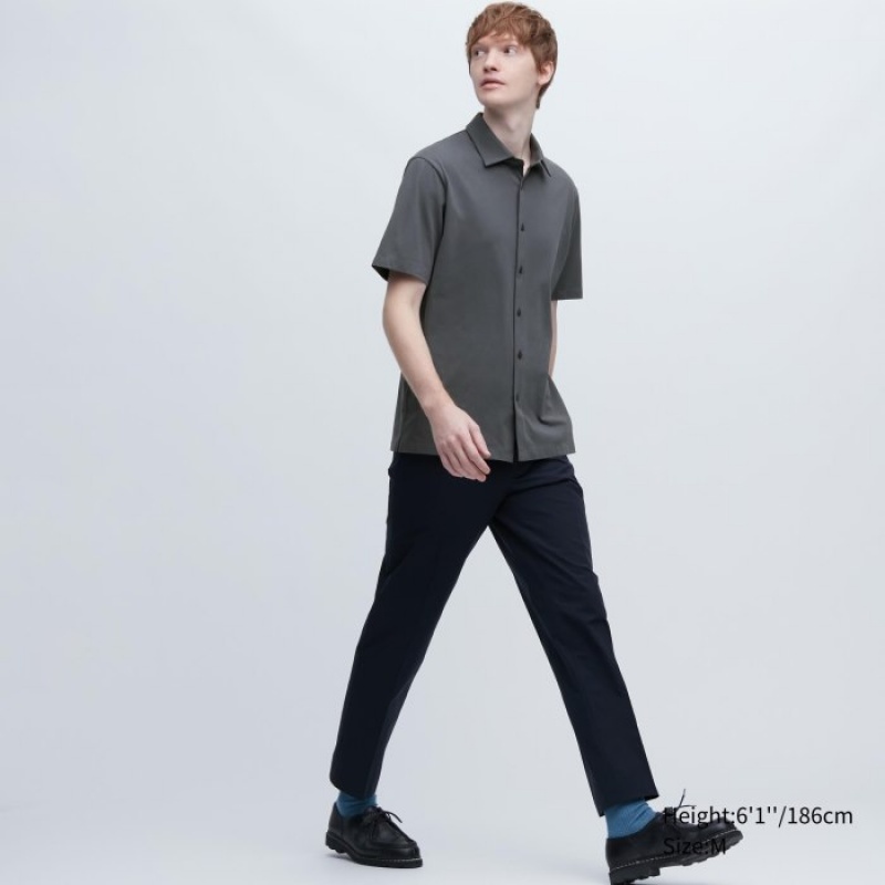 Black Uniqlo Airism Full Open Short-sleeve Women Polo Shirts | 2396905