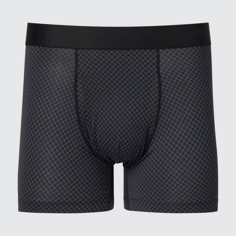 Black Uniqlo Airism Printed Boxers Men Underwear | 7232652