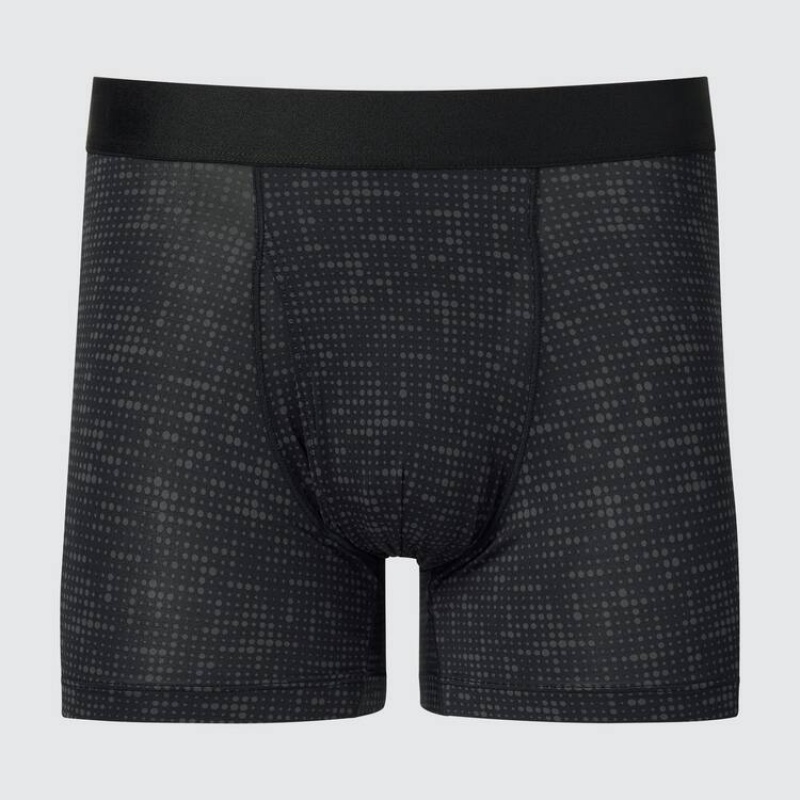 Black Uniqlo Airism Printed Boxers Men Underwear | 3532330