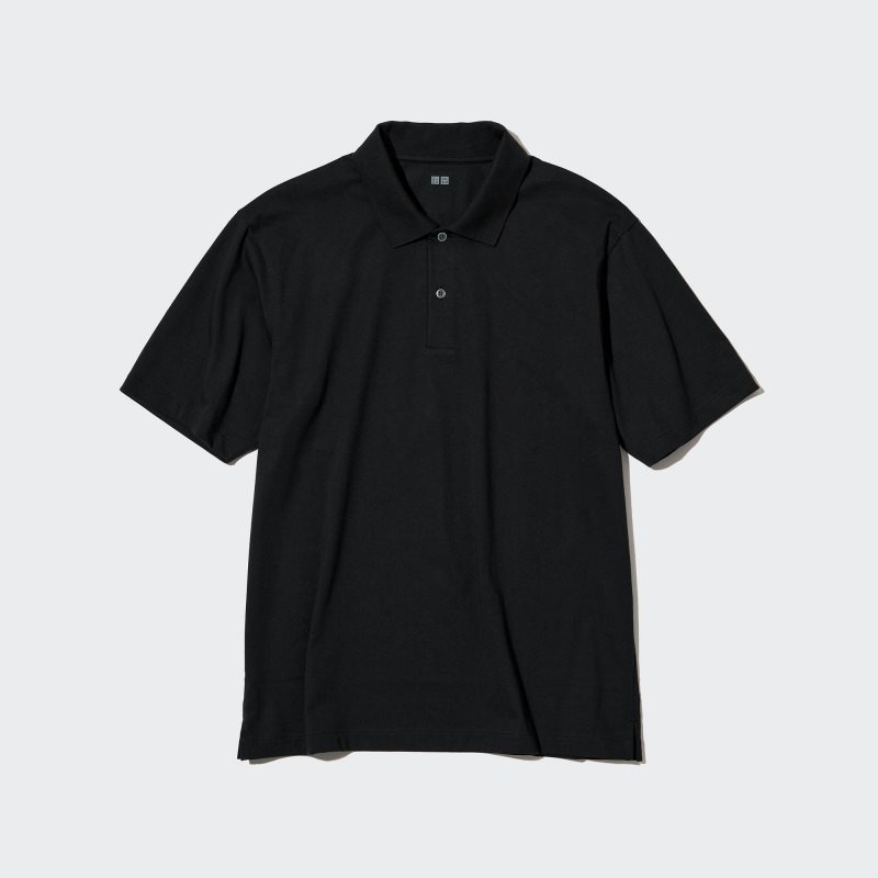 Black Uniqlo Airism Regular Collar Men Polo Shirts | 8730546
