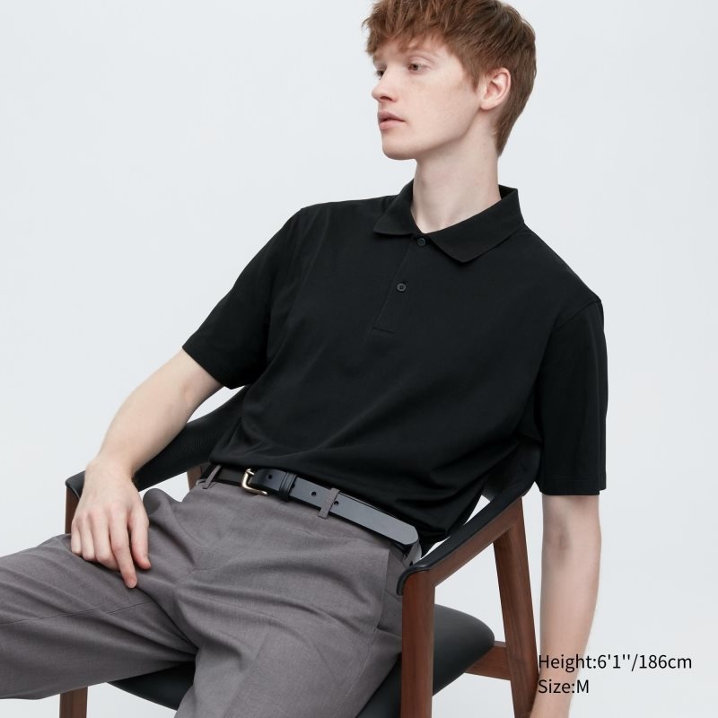 Black Uniqlo Airism Regular Collar Men Polo Shirts | 8730546