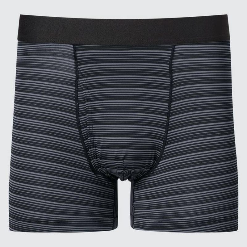 Black Uniqlo Airism Striped Boxers Men Underwear | 3801476