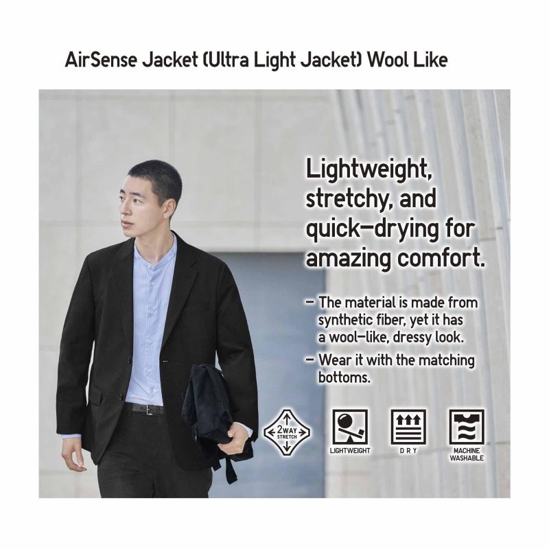 Black Uniqlo Airsense Wool Like Ultra Light Men Jackets | 866625