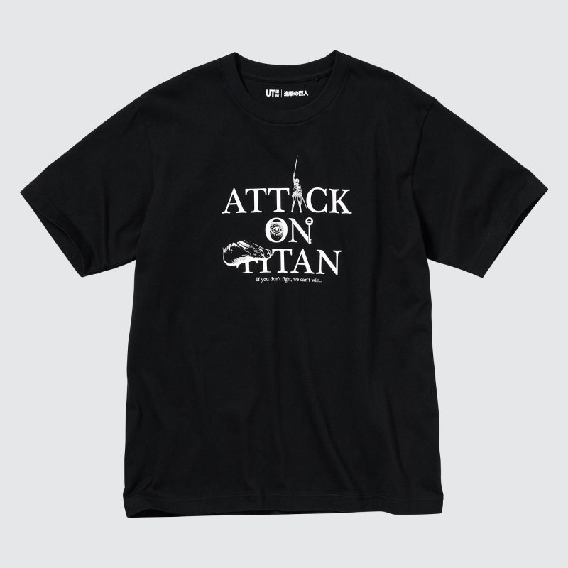 Black Uniqlo Attack On Titan Ut Short-sleeve Graphic If We Don't Fight, We Can't Win Men T Shirts | 6134278
