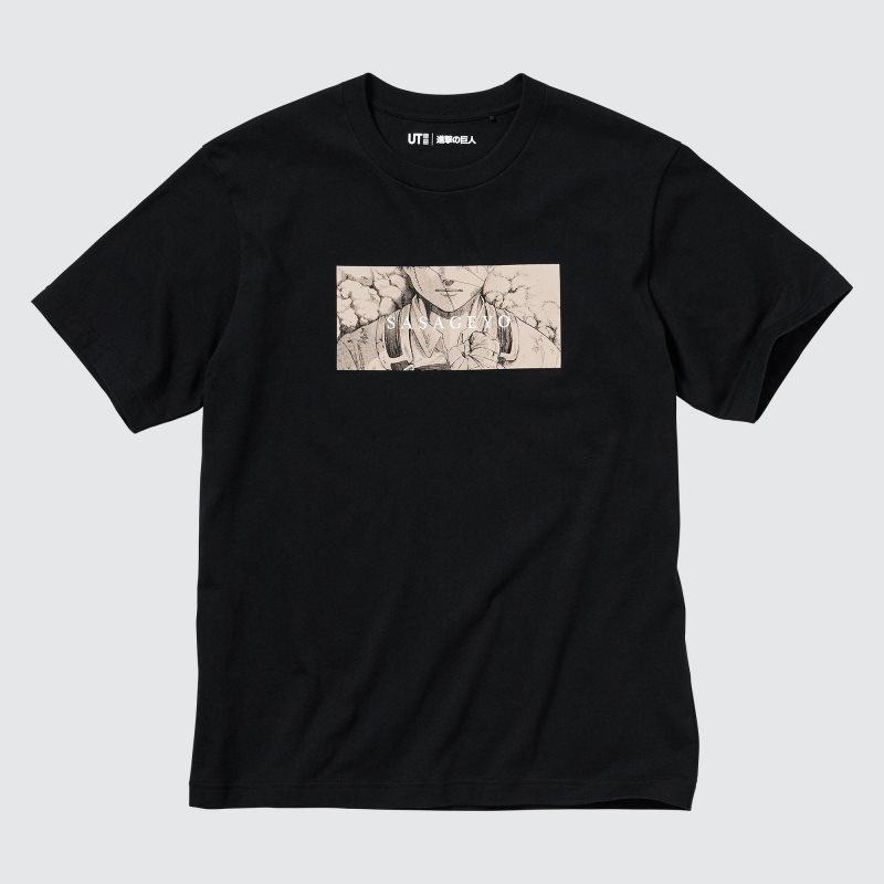 Black Uniqlo Attack On Titan Ut Short-sleeve Graphic Dedicate Your Heart Men T Shirts | 5656875