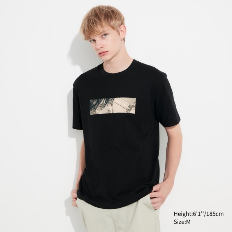 Black Uniqlo Attack on Titan UT Short-Sleeve Women T Shirts | 6408442