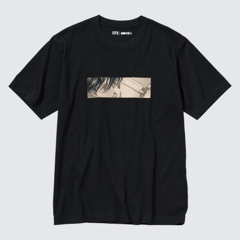 Black Uniqlo Attack on Titan UT Short-Sleeve Women T Shirts | 6408442