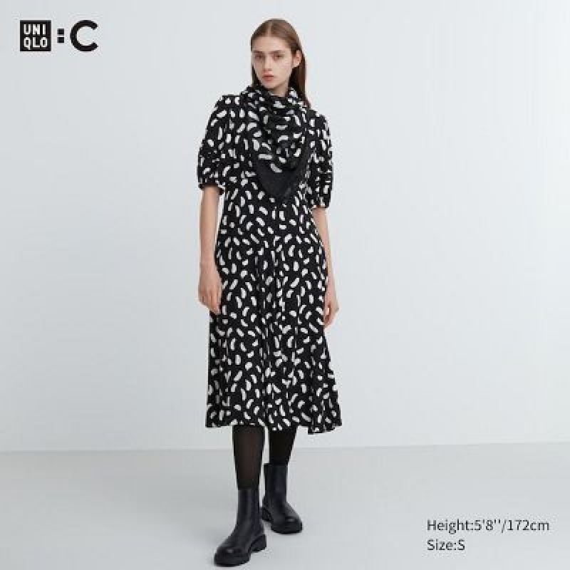 Black Uniqlo Balloon Sleeve Short-Sleeve Women Dress | 4493056
