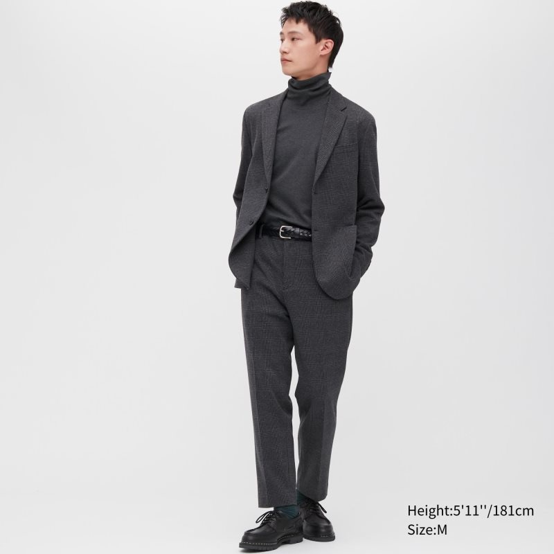 Black Uniqlo Brushed Cotton Turtleneck Long-sleeve Men T Shirts | 9608568