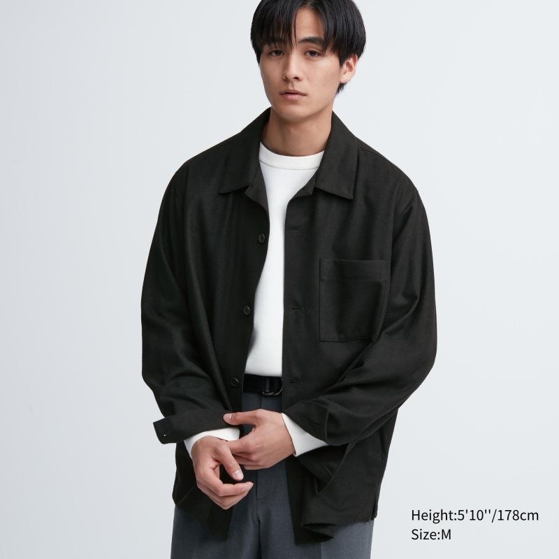 Black Uniqlo Brushed Twill Overshirt Men Shirts | 9071661