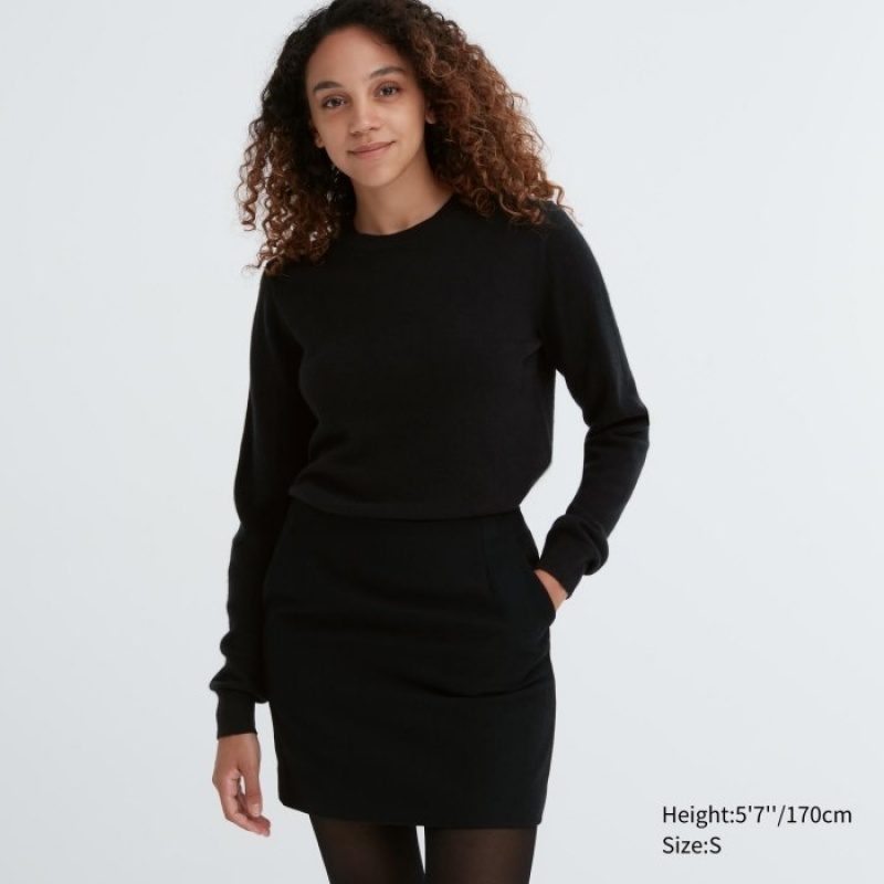 Black Uniqlo Cashmere Crew Neck Long-sleeve Women Sweaters | 3628834