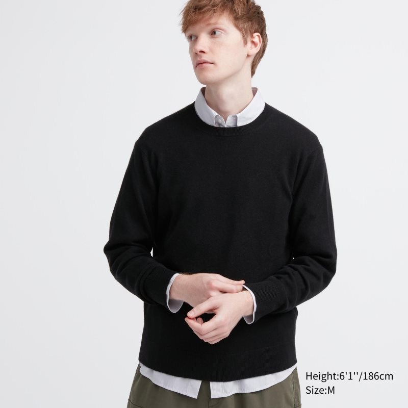 Black Uniqlo Cashmere Crew Neck Long-sleeve Men Sweaters | 2477852
