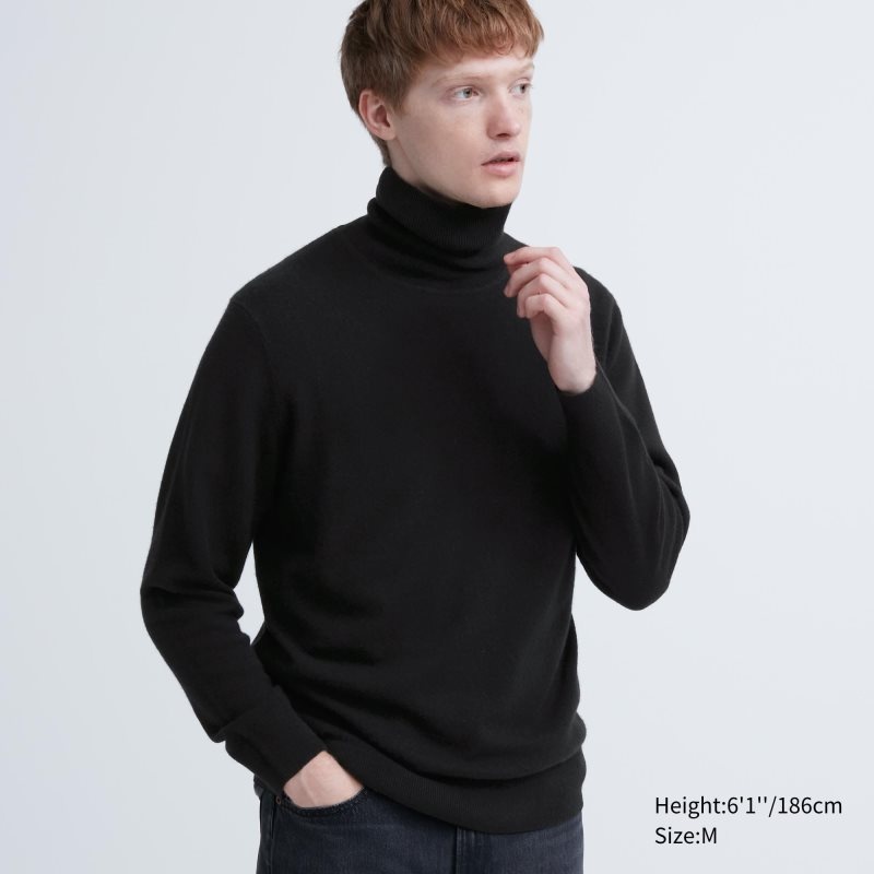 Black Uniqlo Cashmere Turtleneck Long-sleeve Men Sweaters | 76253
