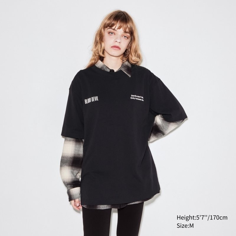 Black Uniqlo Chainsaw Man × Kosuke Kawamura Short Sleeve Ut Oversized Men T Shirts | 7836617
