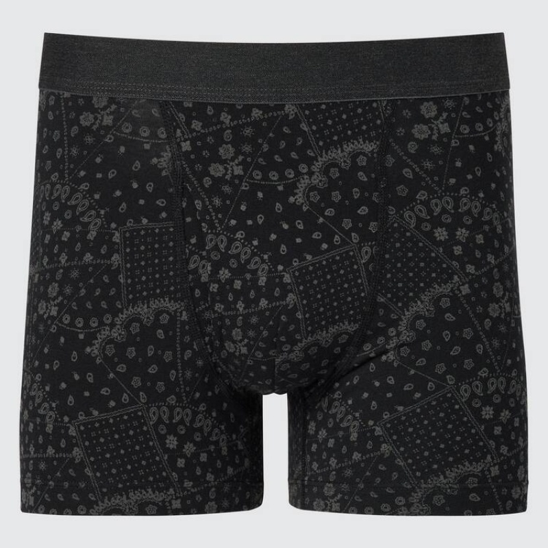 Black Uniqlo Cotton Patchwork Boxer Men Underwear | 1041525