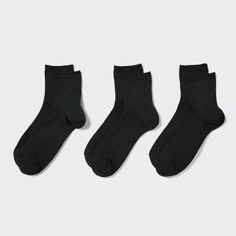 Black Uniqlo Crew Ribbed (3 Pairs) Women Socks | 4777258