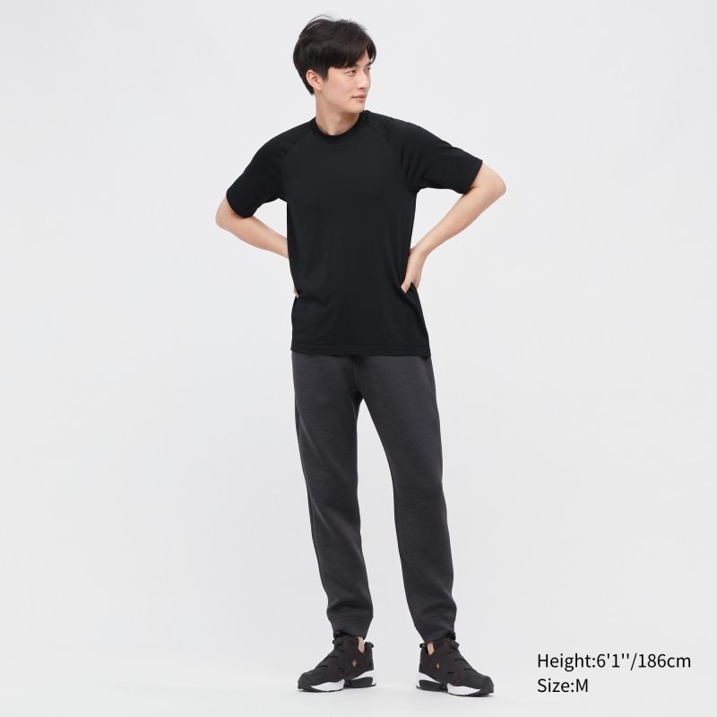 Black Uniqlo DRY-EX Crew Neck Short-Sleeve Printed Men T Shirts | 6056658