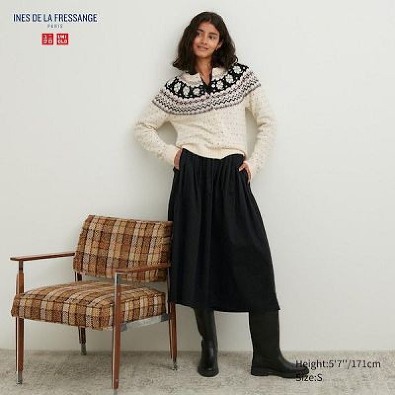 Black Uniqlo Denim Gather Women Skirts | 3540384