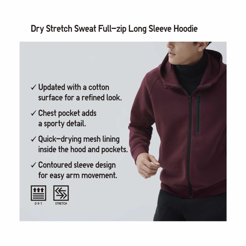 Black Uniqlo Dry Stretch Sweat Long-sleeve Full-zip Men Hoodie | 1035453