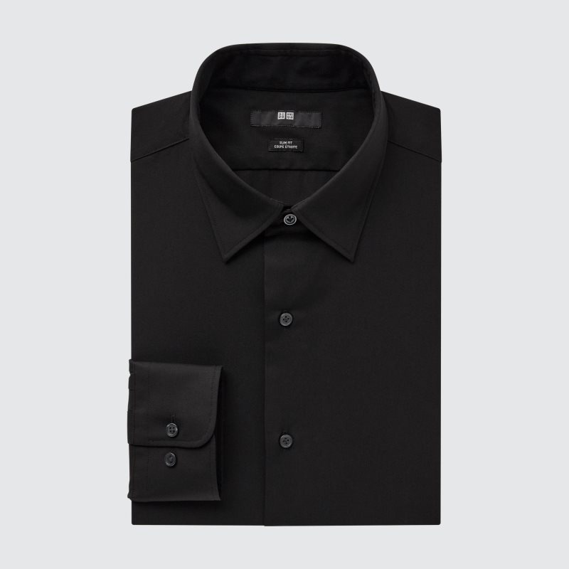 Black Uniqlo Easy Care Stretch Slim Fit Long-sleeve Men Shirts | 9556260